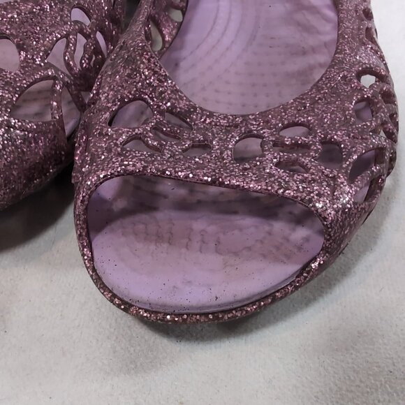 CROCS 5J 5 Youth Isabella Purple Glitter Flats Open Toe Sandals Shoes Summer - Picture 14 of 14